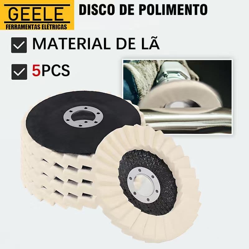 Kit 5x Disco Flap Feltro Lã Polir Inox Mármore Granito Alumínio Madeira Polimento Multiuso