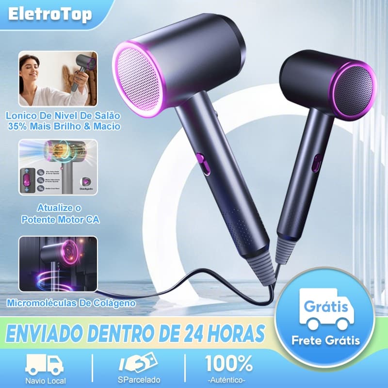 Secador De Cabelo Profissional 1200W De Secagem Rápida De Alta Qualidade Com 2 Configurações De Calor E 3 Velocidades