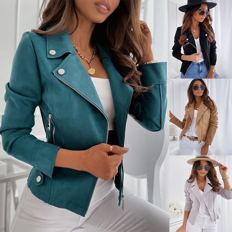 Novo Inverno Feminino Cor Sólida Fino Ajuste Jaqueta Curta Com Zíper Casaco Superior