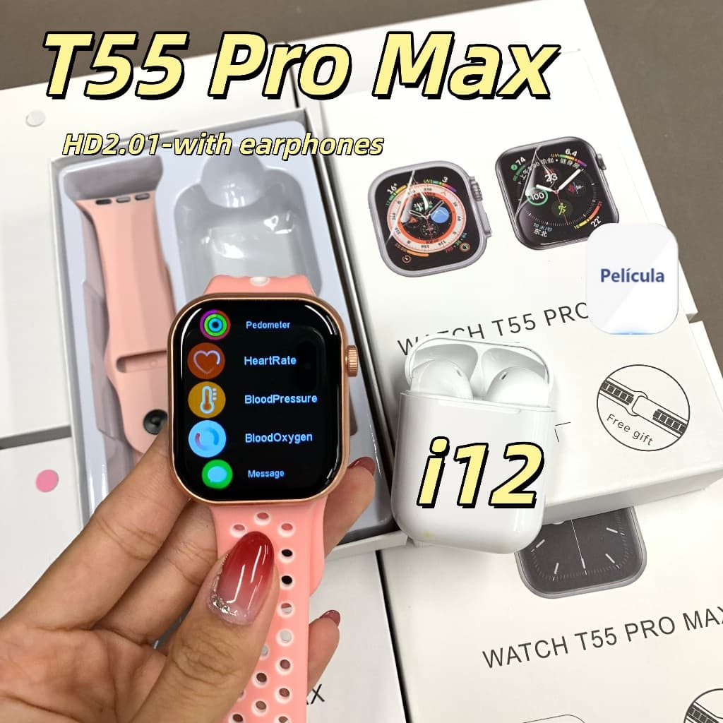 【🎧Inclui i12 ouvidos】T55 Pro Max Agora/Conexão Bluetooth + Modo De Temporização Esportiva-Para Homens E Mulheres