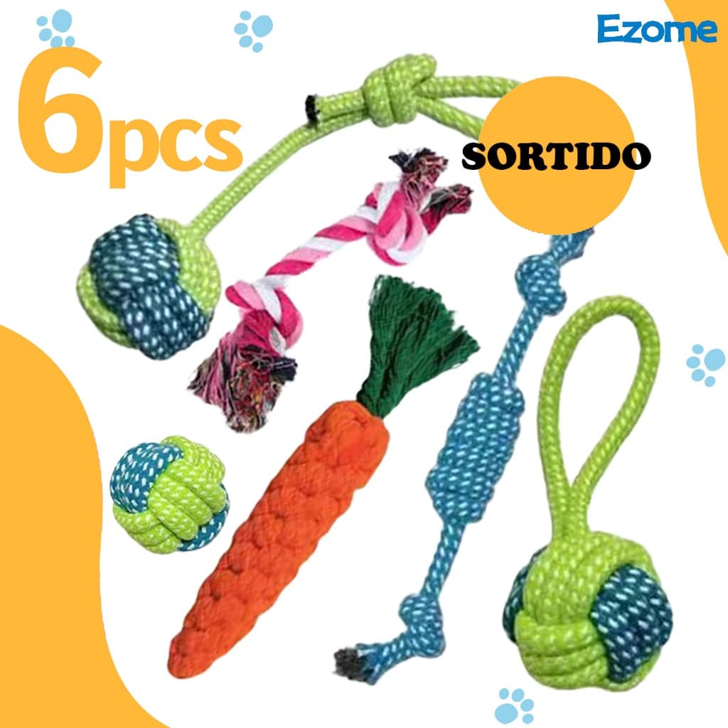 Brinquedo Pet Corda, kit com 6 Unidades , Mordedor para Cachorro, Resistente Interativo, Porte Médio