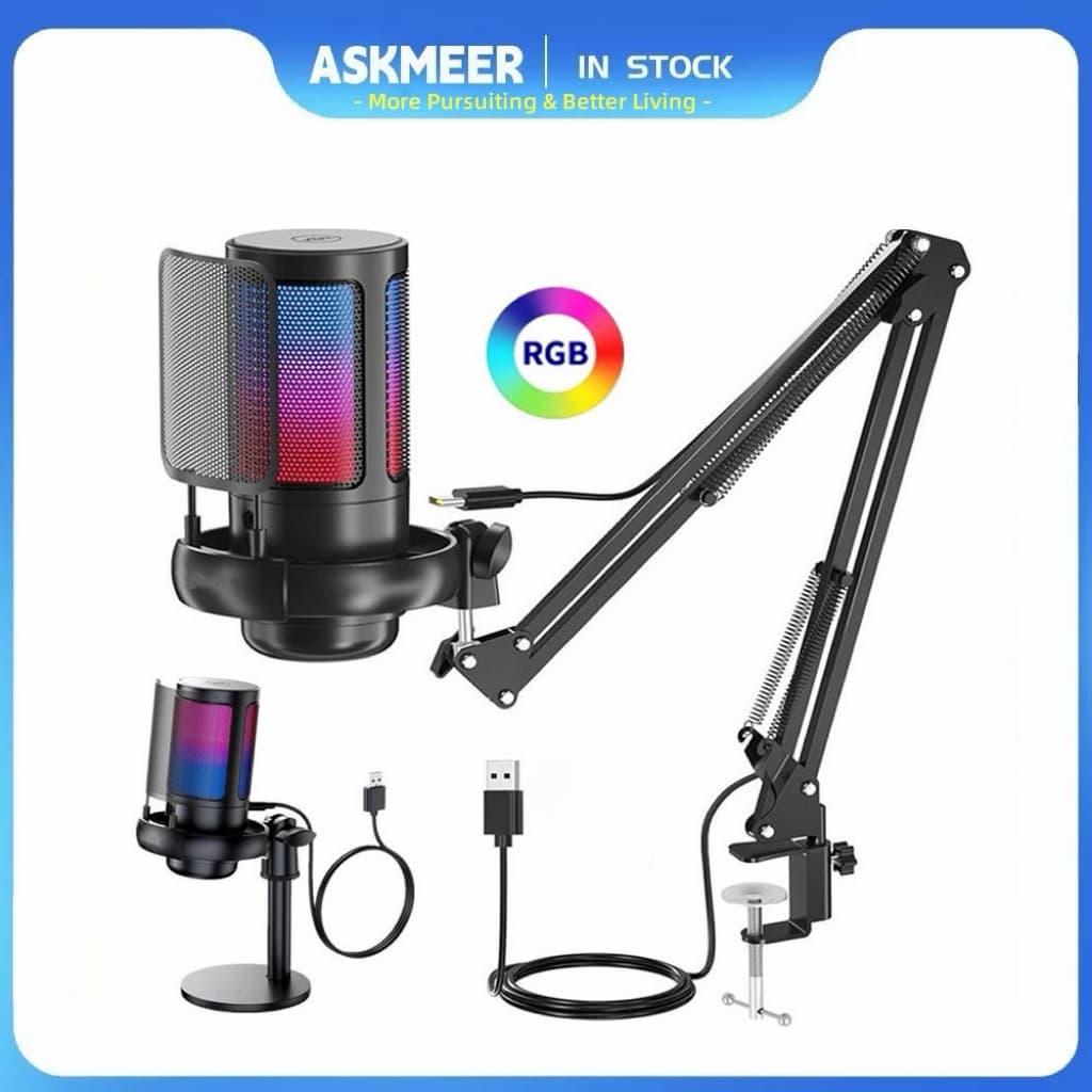 USB Wired Condenser Microphone RGB Mute Button PC Gaming Microphone for Laptop/PS4/PS5 Recording