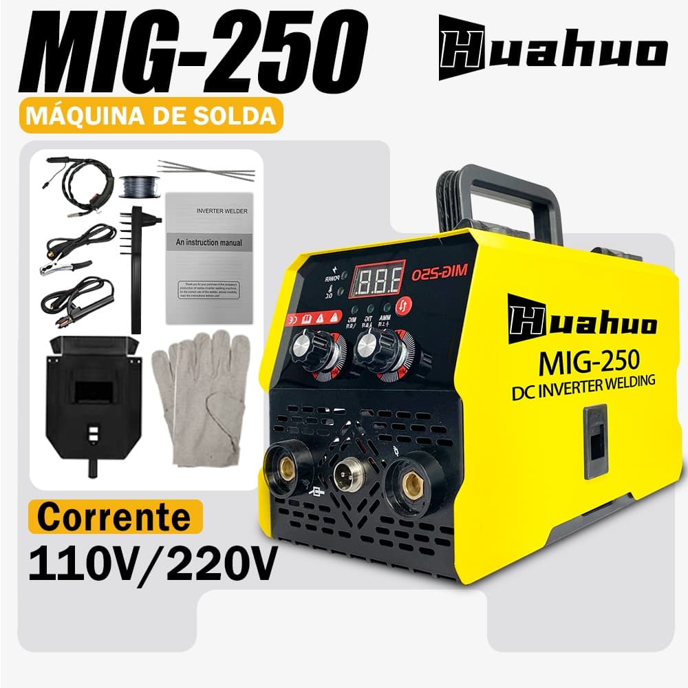 Máquina De Solda  MIG-250 Inversor Arc MMA 2 Em 1 Portátil 110V/220V
