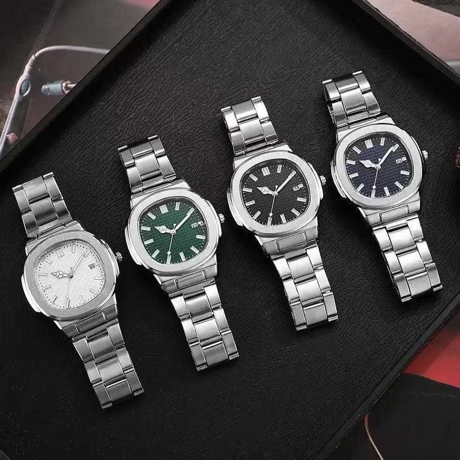 Relógio Empresarial Masculino Com Mostrador Quadrado Em Aço Inoxidável Banda De Quartzo Calendário