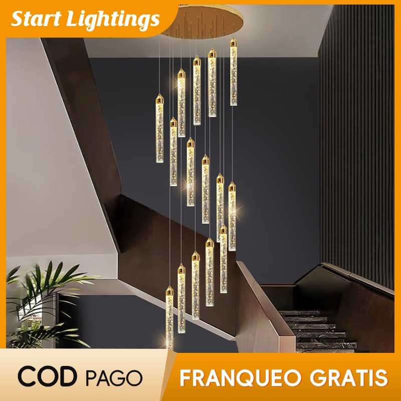Lâmpada Decorativa De Cristal De Luxo Sala De Estar De Teto Alto Lustre De Escada LED Luz De 3 Cores