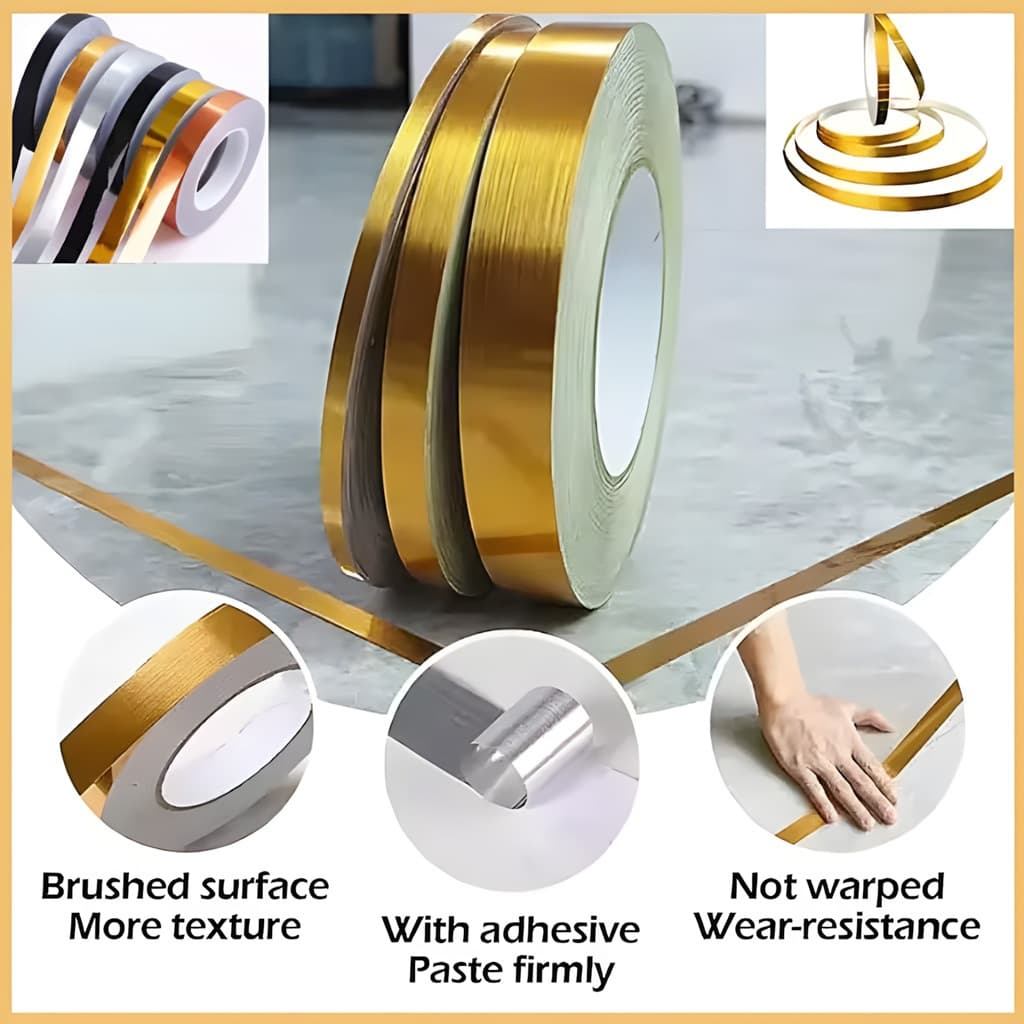 1 rolo adesivo de parede dourado aço inoxidável linha de decoração plana titânio parede teto quadro decoração 5m