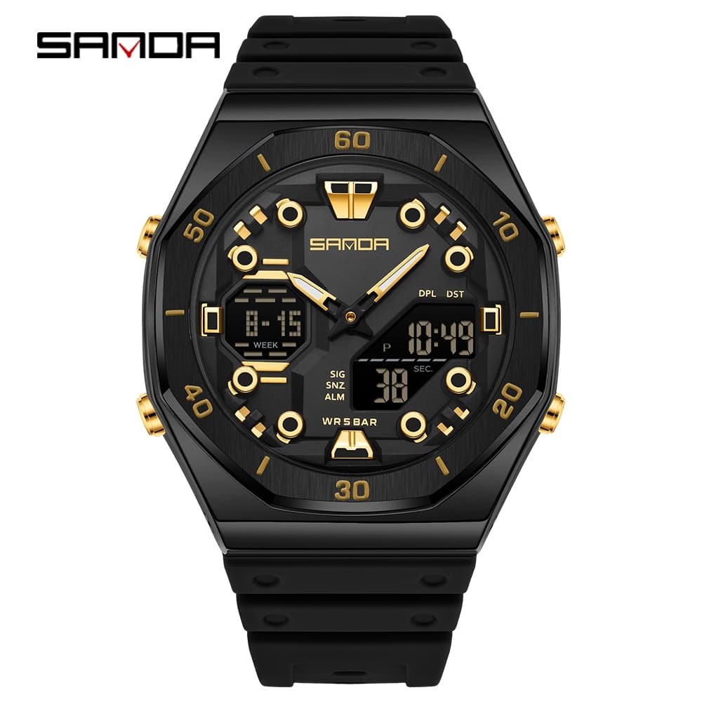 SANDA 6306 Moda Casual Relógio De Quartzo Masculino Esporte Ao Ar Livre À Prova D'água Display Duplo LED Digital-43
