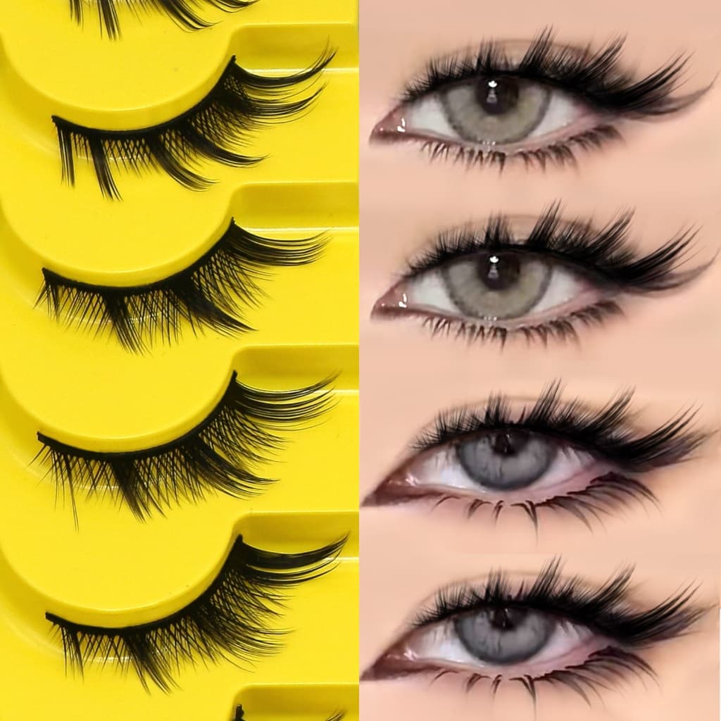 GROINNEYA 7 Pares De Cílios Postiços Naturais De Olho De Gato 3D Falso Vison Macio Anime Cosplay Extensão Volumosos