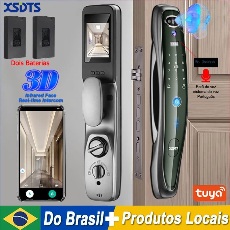 Fechadura de porta inteligente digital WiFi com tela App reconhecimento face 3D impressão,Do Brasil