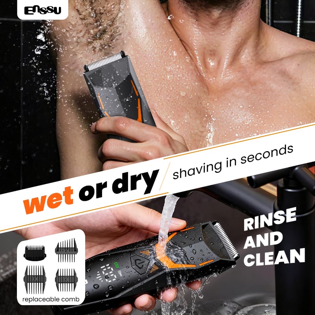 Aparador de Pelos Masculino à Prova d'Água para Corpo e Virilha, com LED, Base e Dupla Voltagem