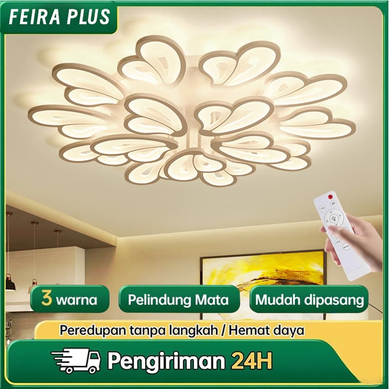 Lustre De Led Luminária Moderno Dourado Com Controle Remoto Lustre Flor 3 CORES