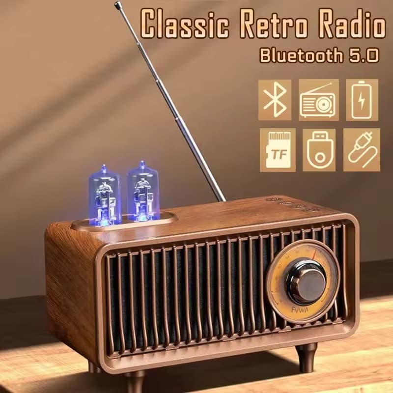 Retro Rádio De Madeira Sem Fio Bluetooth Alto-Falante Subwoofer Leitor Música Com Luz LED Suporte Handsfree Cartão TF U