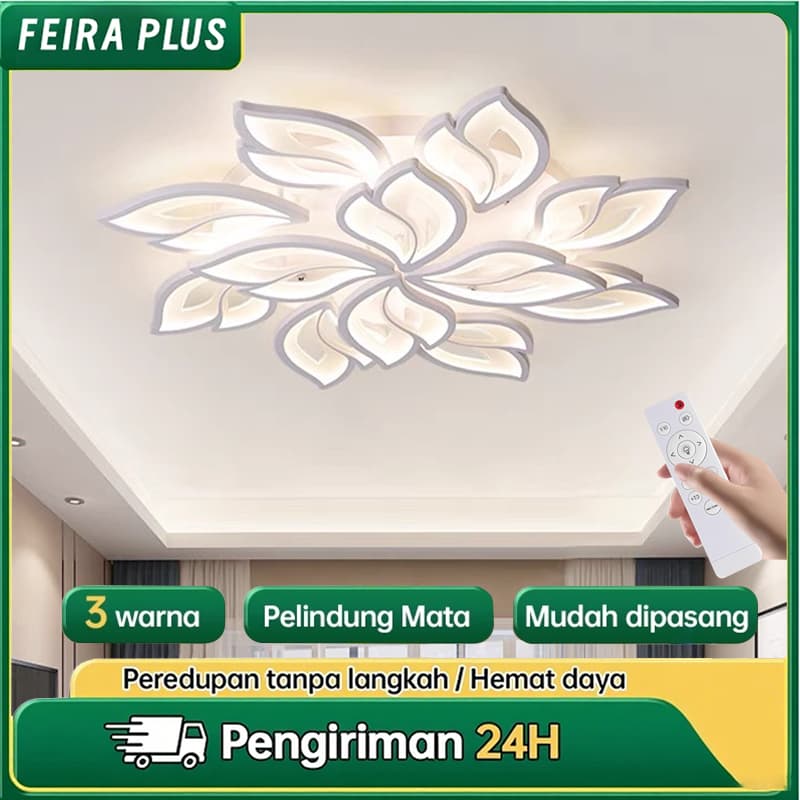 Lustre Led 3 Cores Luminária Flor Moderno Dourado Controle Remoto Bivolt