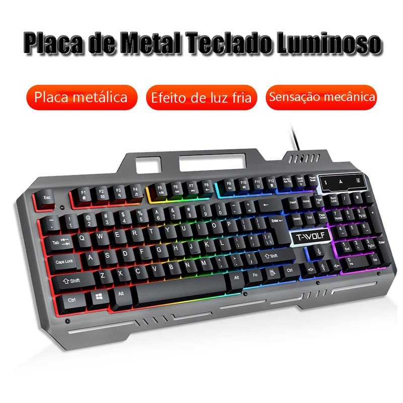 Teclado Gamer Semi Mecânico + Mouse Com RGB LED Retroiluminado
