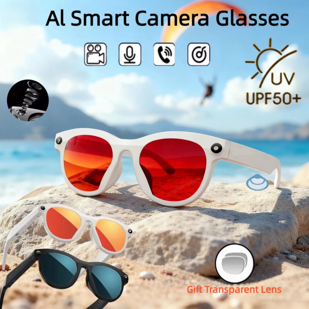 AI Smart Intelligent Camera Óculos Tradução De Tiro Bluetooth Chamada LED De Sol Com Reconhecimento Inteligente