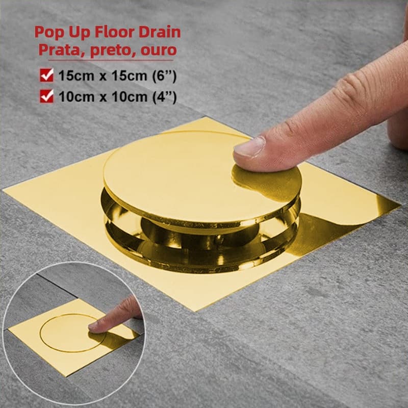 Kit  dourado Ralo  Inteligente Click 10x10 15x15 Cm Inox Banheiro Lavabo Veda Cheiro