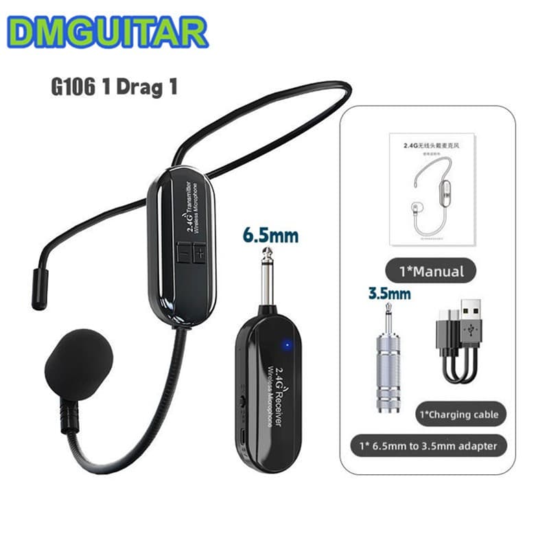 G106 2.4G Head-Mounted Microfone De Lapela Sem Fio Fone De Ouvido Para Alto-Falante Amplificador De Voz Professor Ensino
