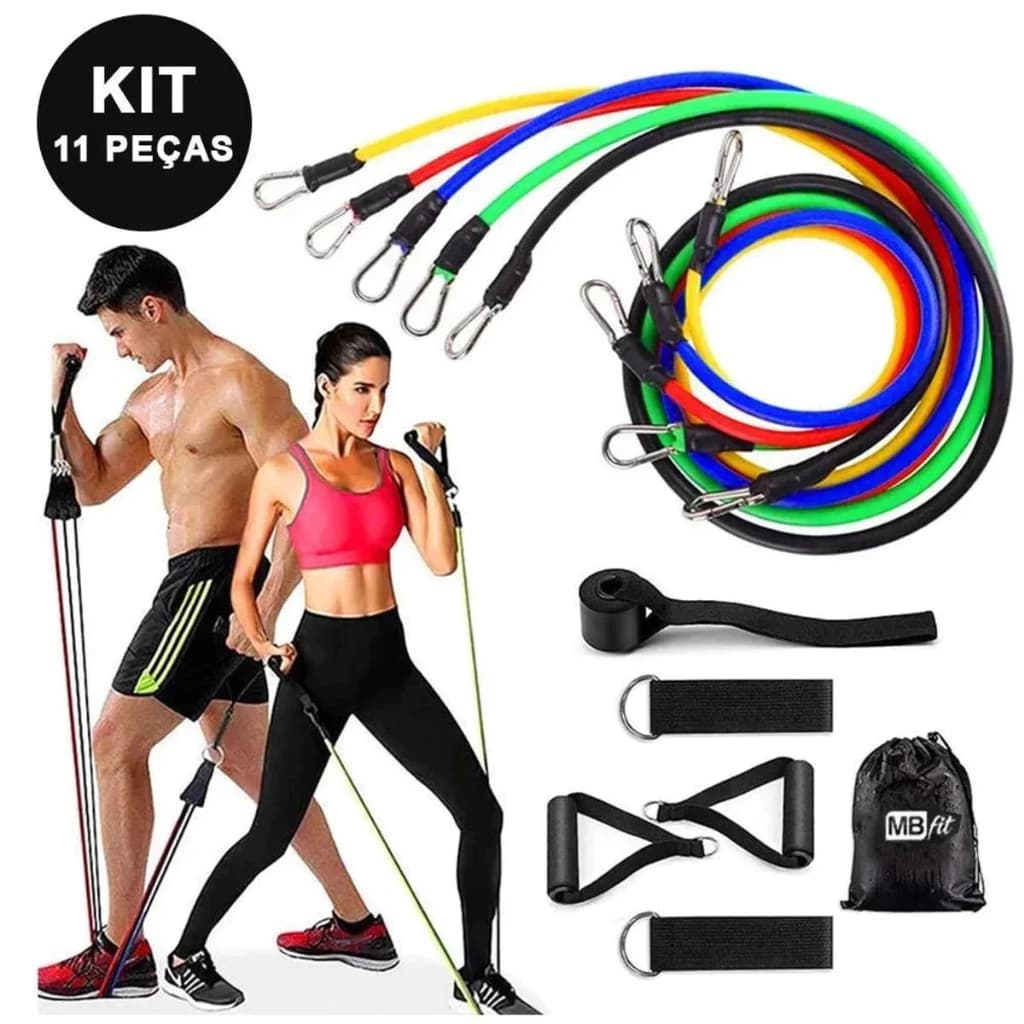 Kit 11 Extensor Elástico Treino +5 Bands Funcionário Academia Em Casa Ginastica