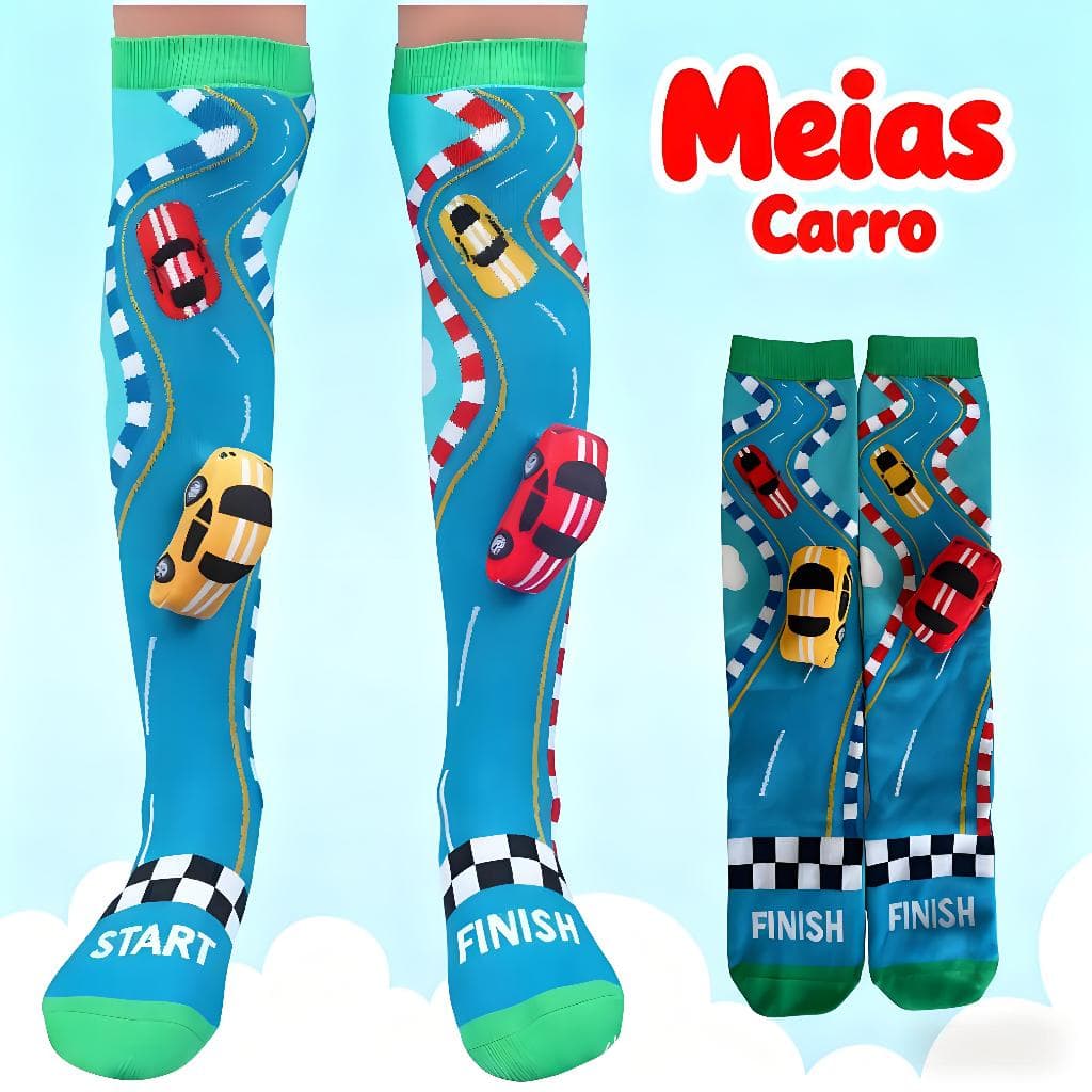 Meias Cartoon Carro Cano Alto 3D Meias Maluca Divertida Personagens