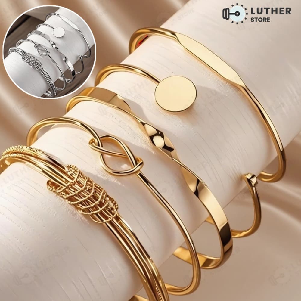 Conjunto De Pulseira De Torção Geométrica 5 Peças Para Mulheres Minimalista Empilhável Presente De Joias Da Sorte-LS