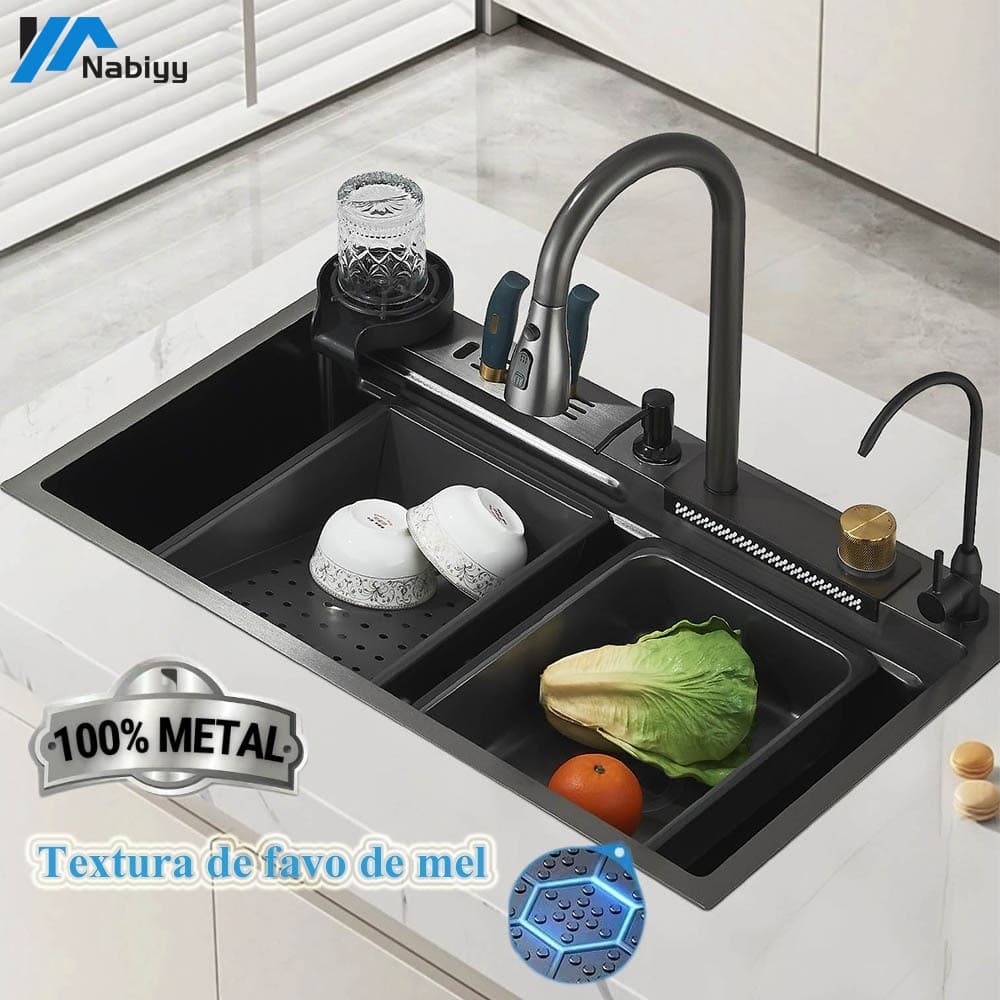 Kit De Cozinha Gourmet Cuba Em Aço Inoxidável Com Torneira Flexível Preta .