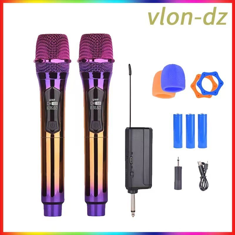 Microfone Sem Fio Recarregável Karaokê Portátil Duplo UHF Dinâmico