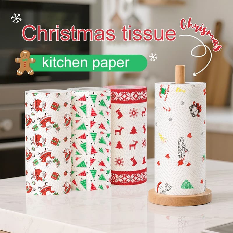 40 Unidades/Rolo Toalhas De Papel De Natal Para Cozinha , Rolos Descartáveis De Toalha Com Impressão , Mão Altamente Abs