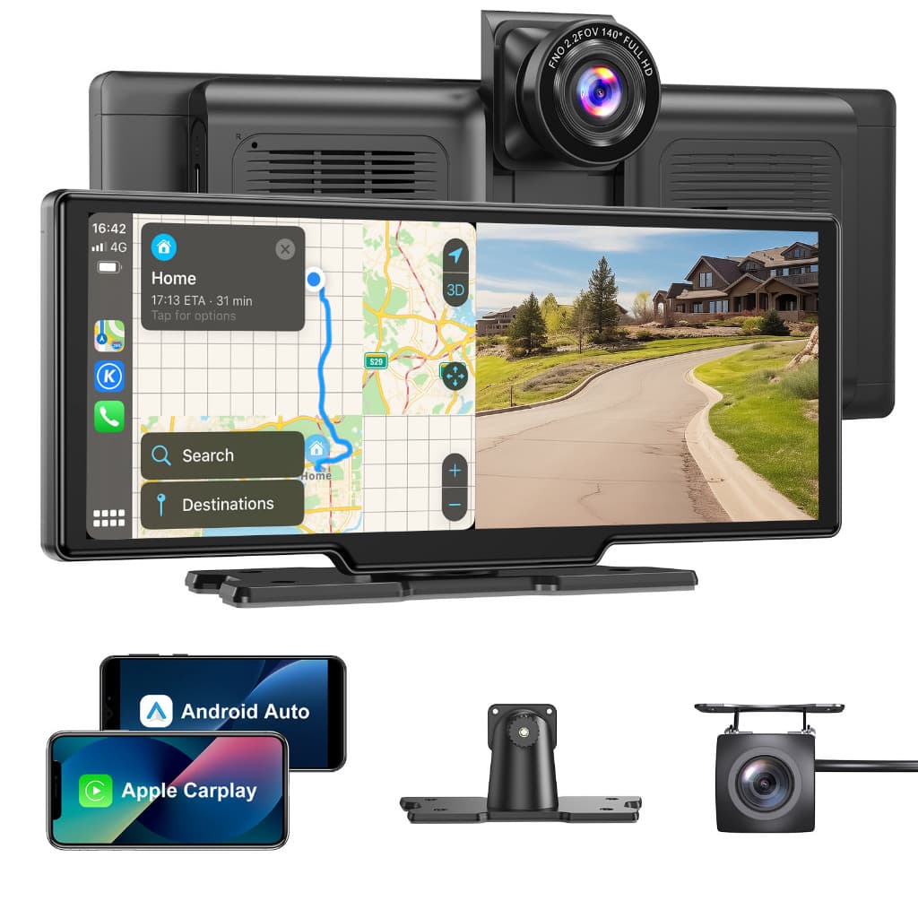 ESSGOO Gravador De Condução De Carro De 10.26 Polegadas Apple Carplay E Android-auto Car Multimedia Two Camera Player