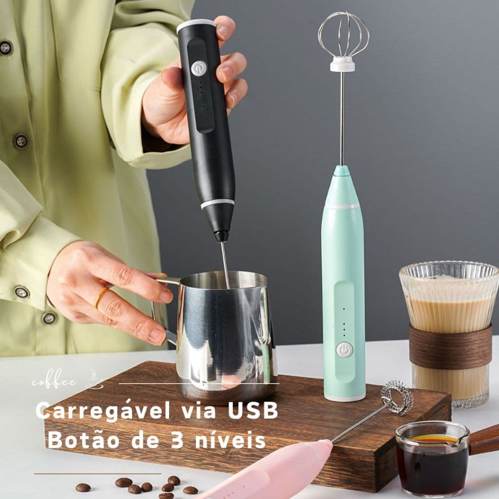 ‌Batedor Elétrico Mini 3 Velocidades + 2 Peneiras - Bate Ovos, Café, Leite e Creme
