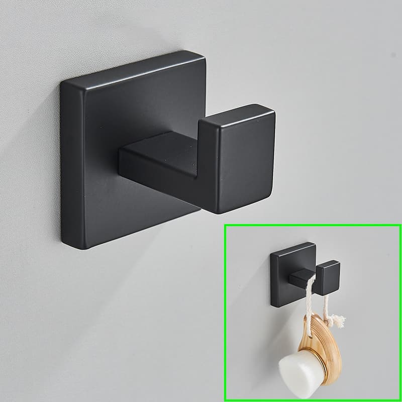 Gancho Cabide Suporte De Aço Inoxidável Roupas Camisas Porta Parede Rosto Toalha Banheiro Sem Furo Preto