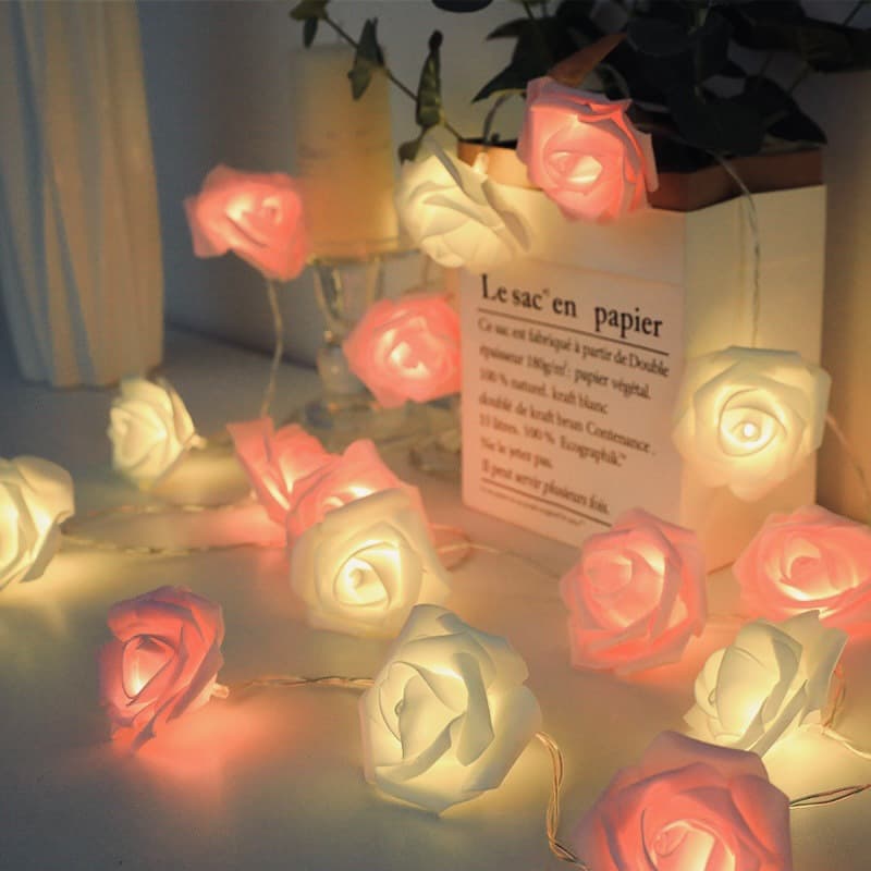 Luzes De Corda De Rosa De Simulação De LED-Decoração Romântica Interna E Externa , Perfeitas Para Festas De Fim De Ano A