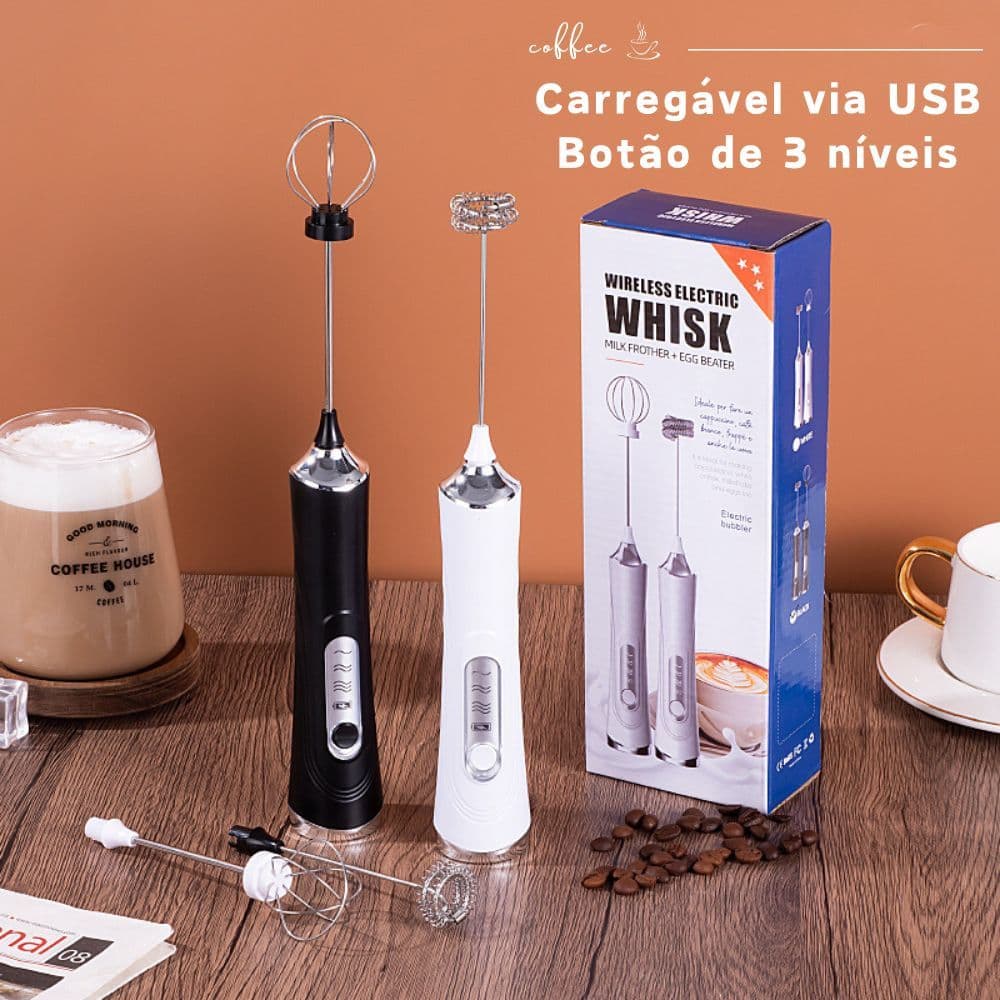 ‌Batedor Elétrico 3 Velocidades - Misturador Para Claras de Ovos, Café, Leite e Culinária