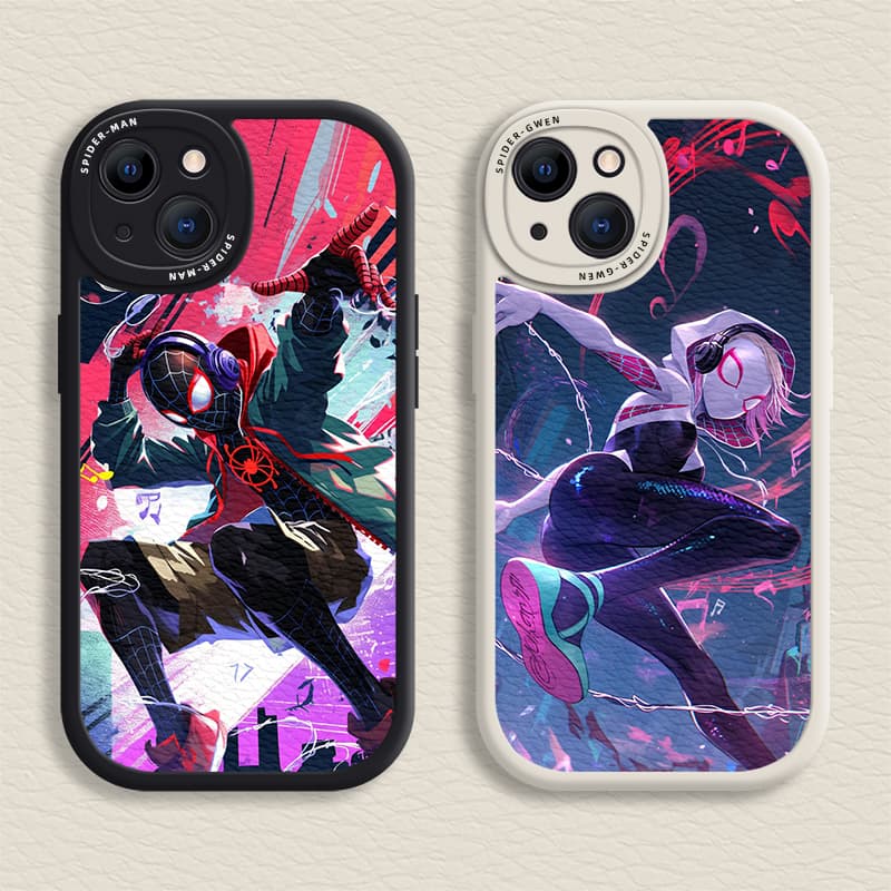 Capa Homem-Aranha E Gwen iPhone Para 16/15/14/13/12/11 Promax Macia Estilo Casal 7/8 Plus/X/XR/Xs Max