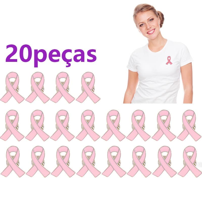 20 Peças Broche De Fita Rosa Promoção De Conscientização Sobre O Câncer