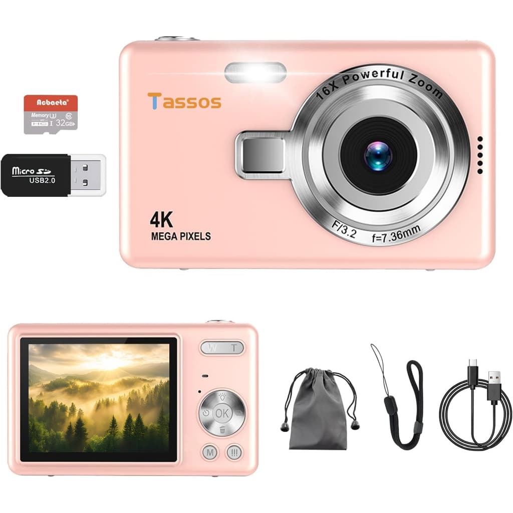 Câmera Digital Tassos HD 4K Com Zoom 16X , Anti-Vibração + Cartão SD De 32 Gb Incluído | Compacto , Ideal Para Fotografi