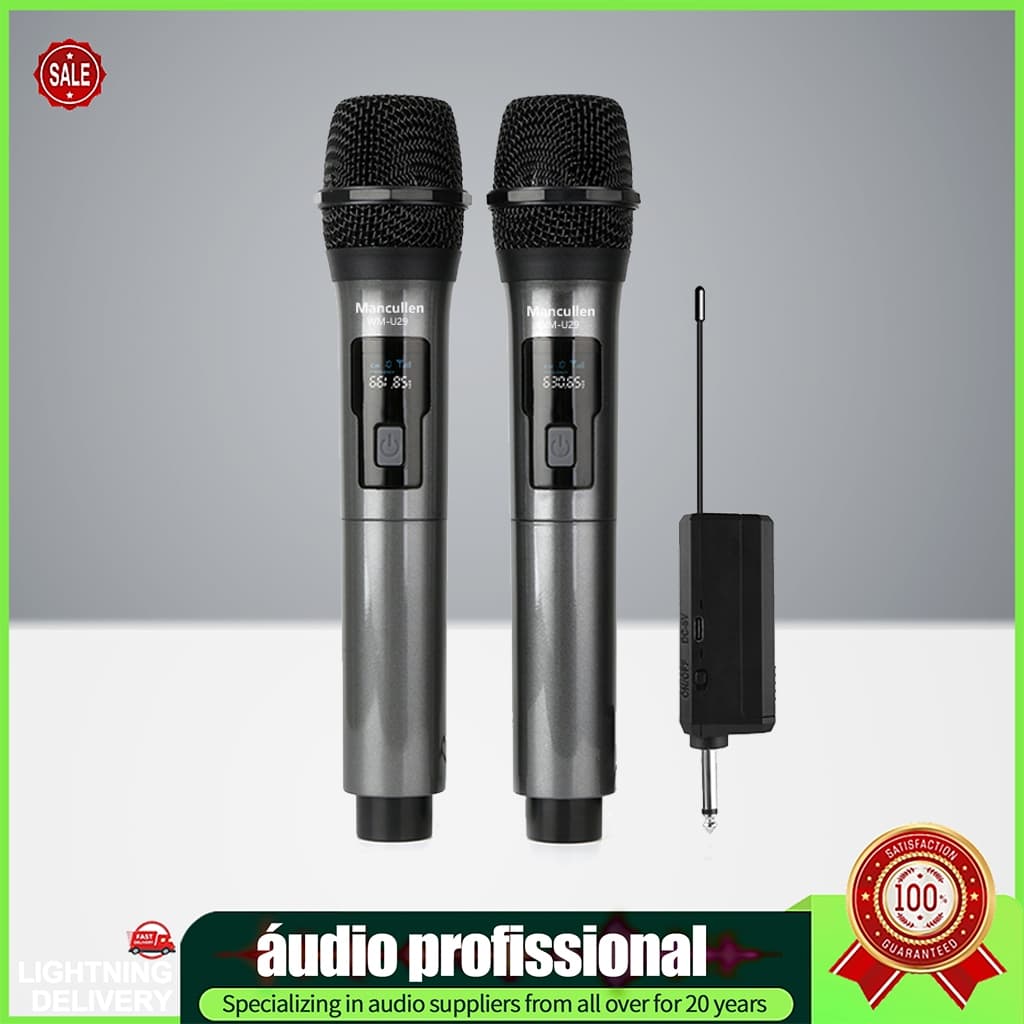 Microfone Sem Fio UHF Recarregável Dinâmico Portátil Profissional Para Karaokê