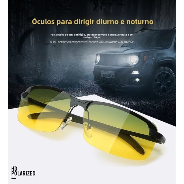 Motoristas do sexo masculino e feminino usando óculos de sol polarizados sem aro para visão noturna