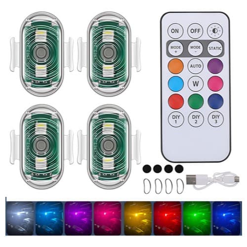 4 PCS RGB LED Luzes Estroboscópicas Com Controle Remoto Sem Fio Para Motocicleta , Sinal De Carro , Drone , 8 Cores , In