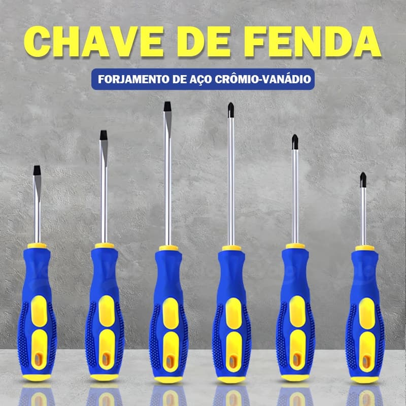 Kit 6 Jogo De Chave de Fenda e Phillips simples em aço Ponta imantadas e cruzada Cabo emborrachado