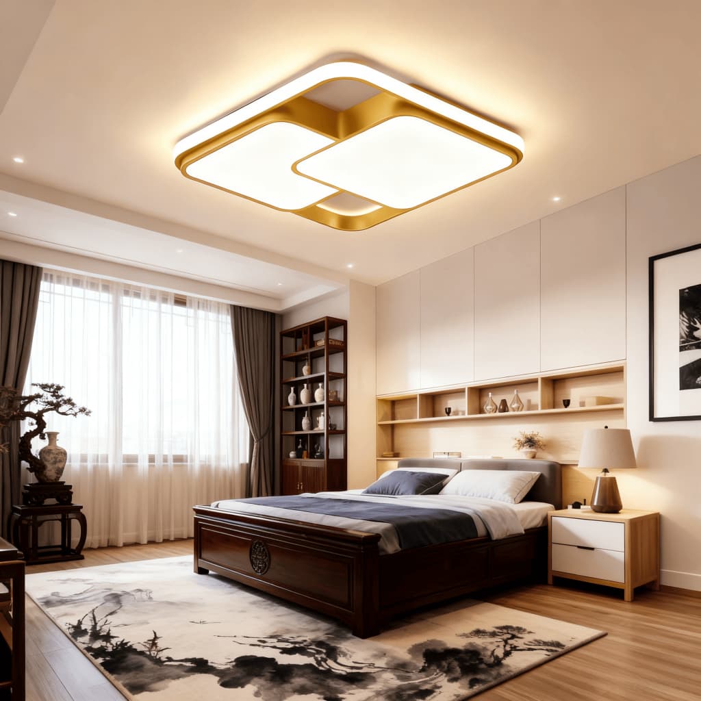 Luminária LED Quadrada Suspensa , Tensão Dupla , 3 Cores Com Luz Central Lustre De Teto Dourado