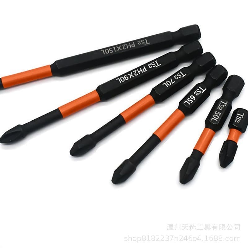 Bits Phillips PH2 Magnético Anti-Impacto - Jogo 6 Peças (50-150mm) em Aço S2 Anti Derrapante com Sextavado 1/4
