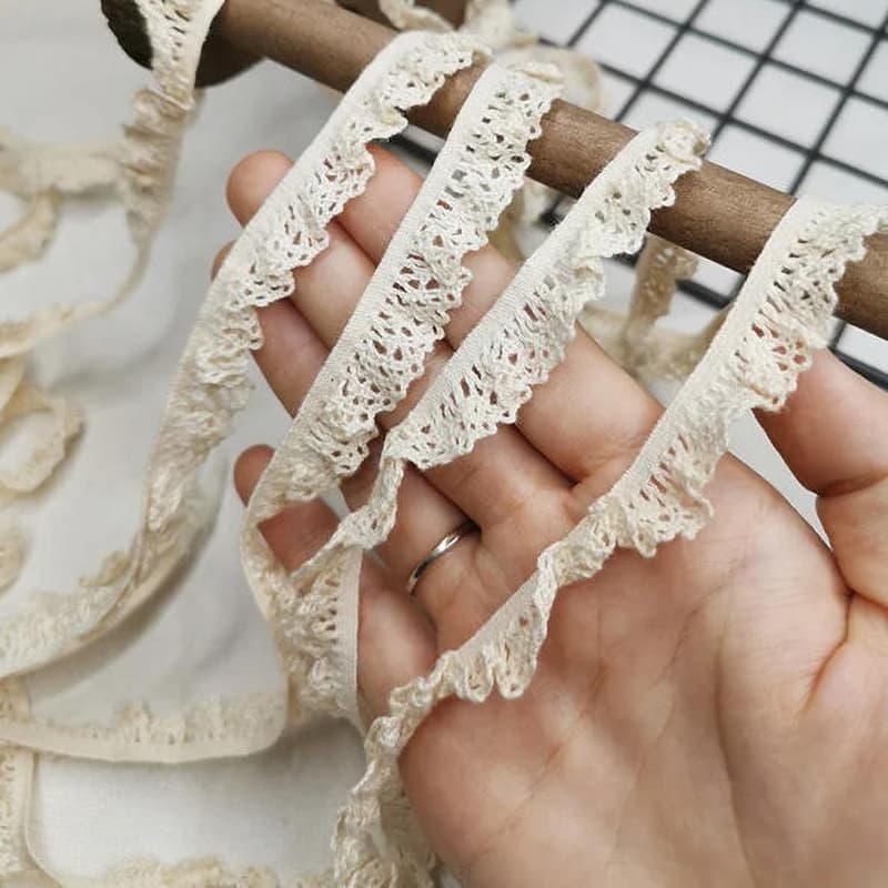 Tecido De Costura Oco Bege De Renda De Fio De Algodão Elástico De 5 Jardas