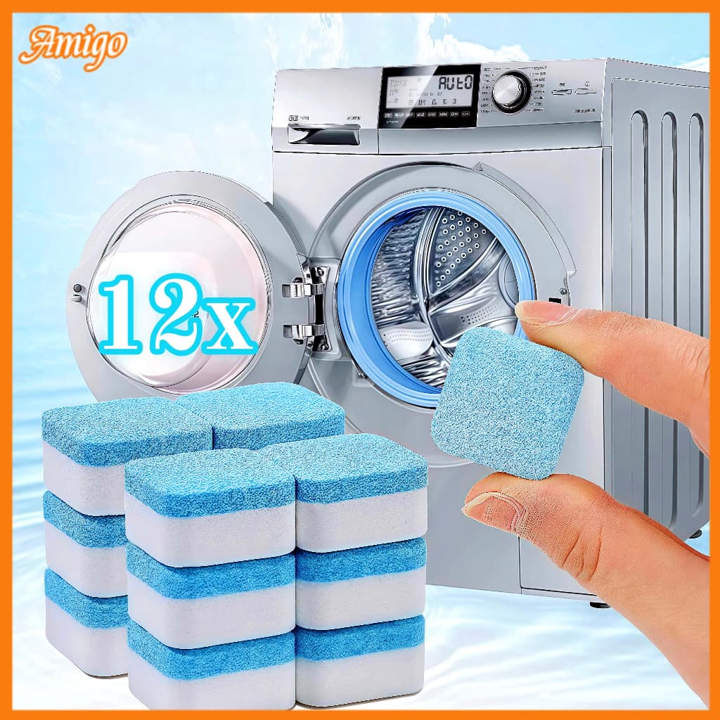 kit 12 Pastilhas para Limpeza de Máquinas de Lavar Roupas Efervescentes Multifuncional