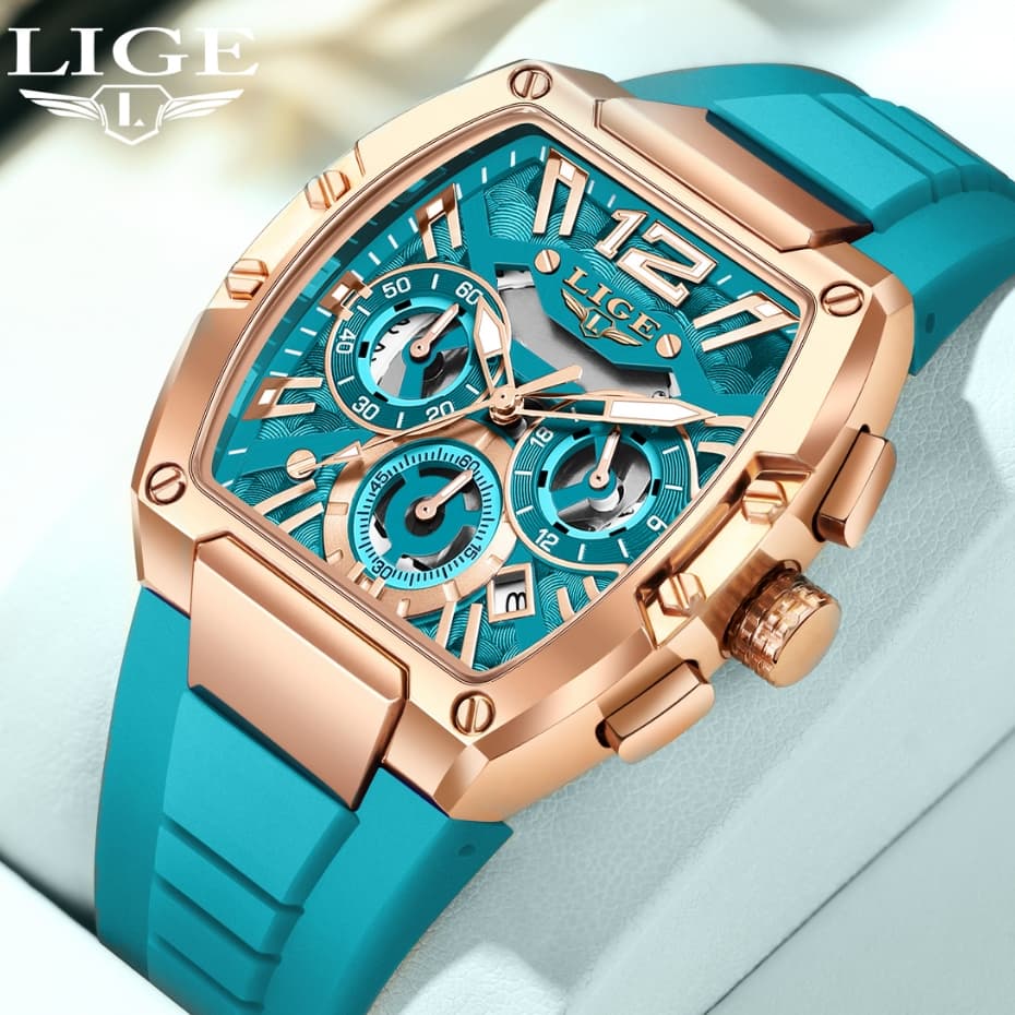 LIGE Original Relógio Masculino Moda Esporte Cronógrafo Calendário Pulseira De Silicone De Pulso De Quartzo