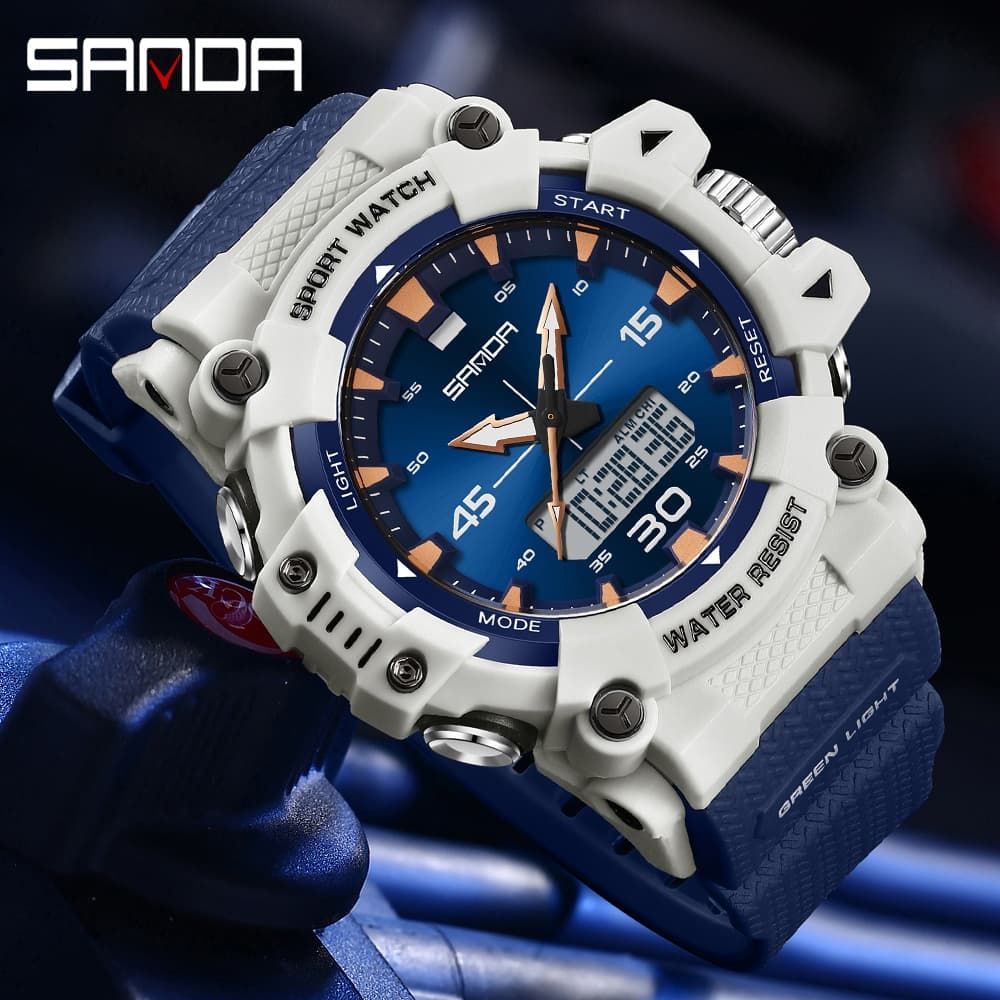 SANDA Novo 6291 Moda Estudante Esportes Relógio Eletrônico Multi Funcional À Prova D'água Timing Man Watch-44