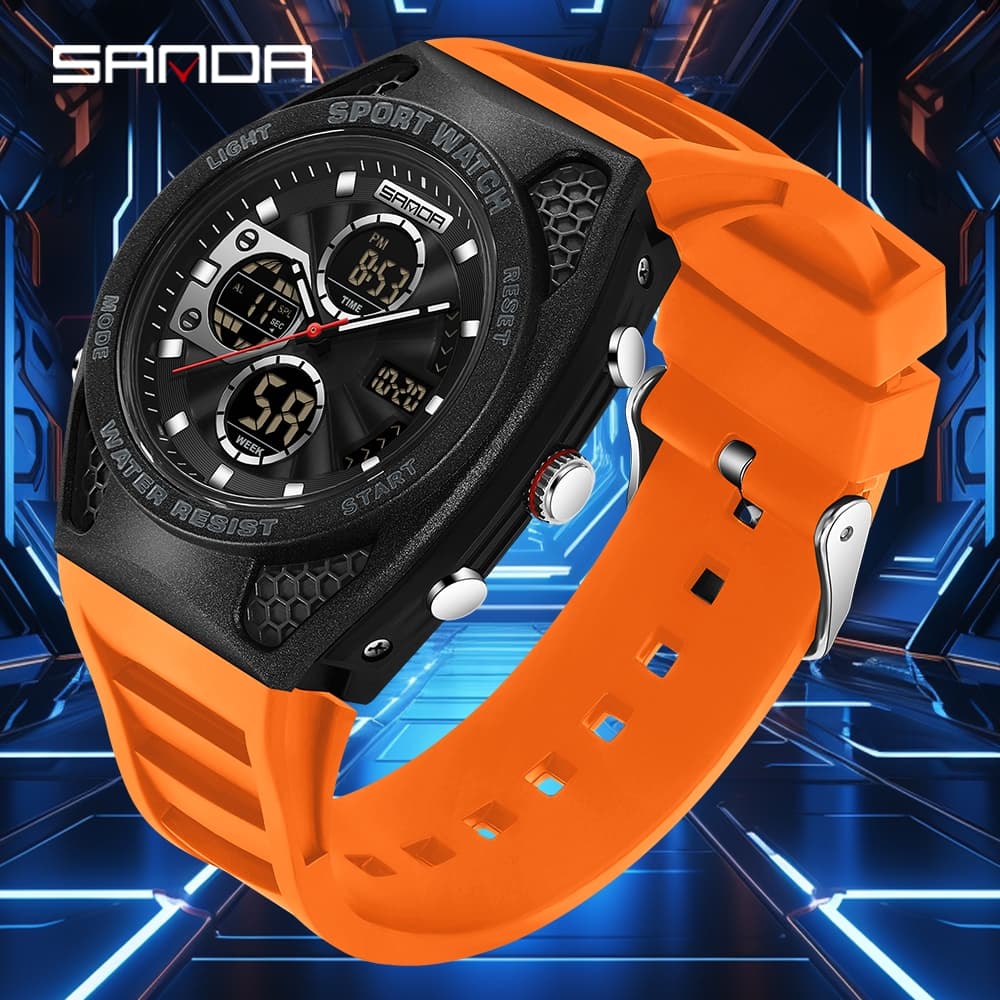 SANDA 3384 Relógio Eletrônico Esportivo Masculino De Quartzo Cronógrafo À Prova D'água Multifuncional Militar-41