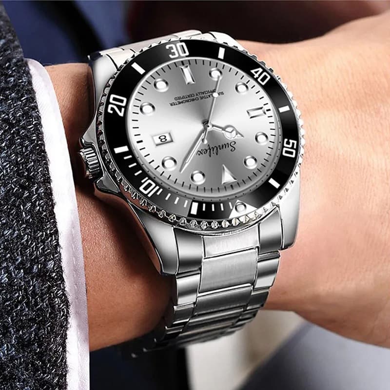 Relógio Masculino Sunlifex 9001 Executivo  Luxo  Quartzo - À Prova D'Água,Pulseira de Aço Inox, Calendário e Luminosos
