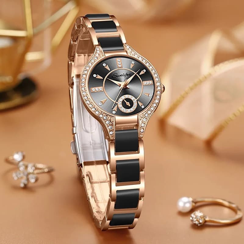 Relógio Feminino Sunlifex 8010  elegante  Quartzo - Pulseira de Aço Inox, À Prova D'Água, mostrador pequeno redondo