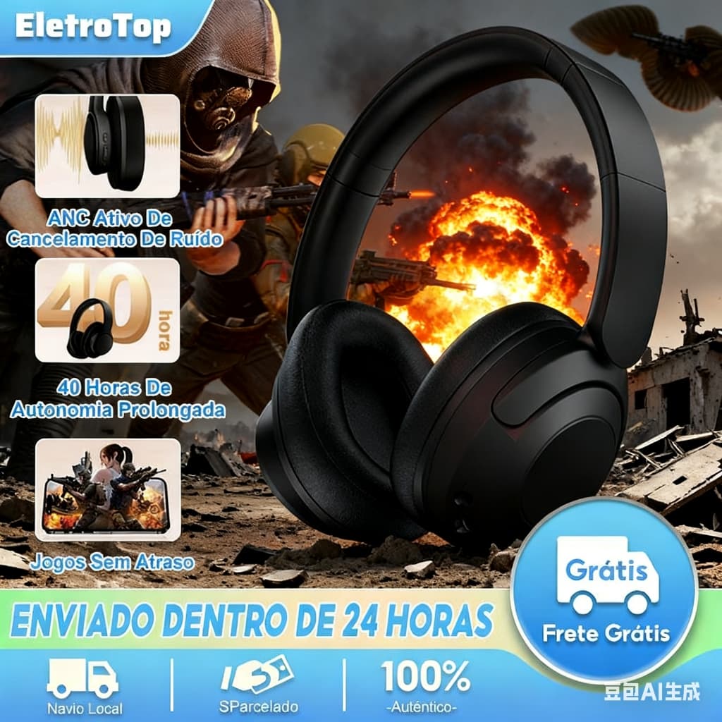 Fones de Ouvido Bluetooth 40 Horas de Duração da Bateria, Cancelamento de Ruído Ativo (ANC)