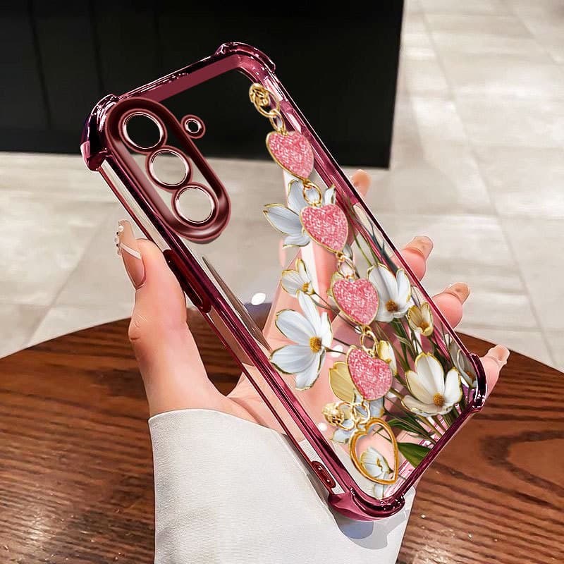 YBD Capa De Telefone Para Samsung Galaxy A16 A56 A36 A26 A34 A35 A54 A55 A24 A25 M56 Pulseira com Alça de Rosa Branca